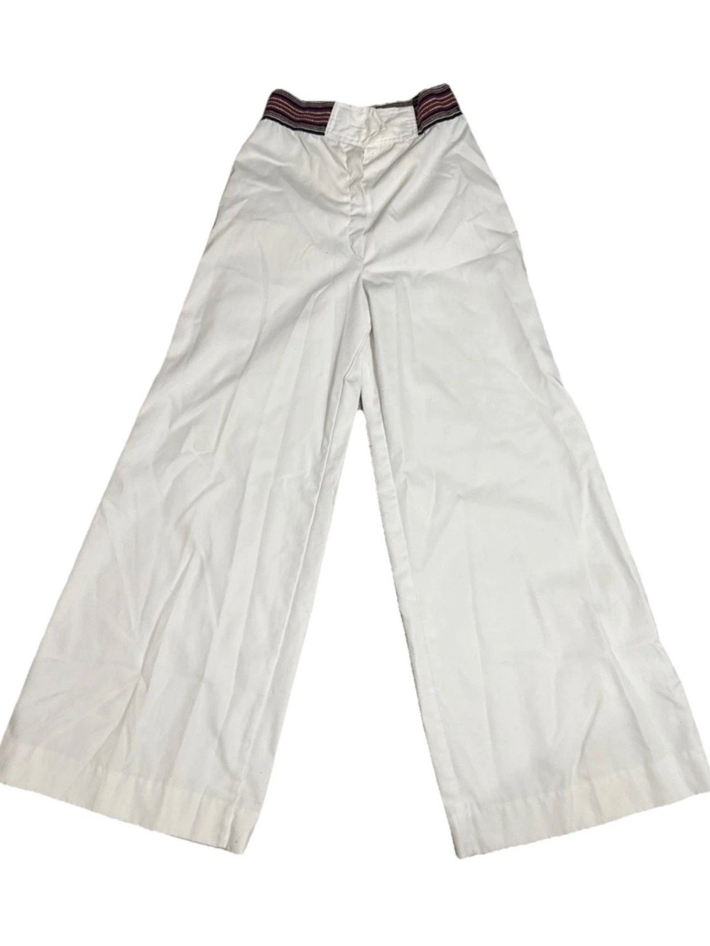Vintage 70s White wide leg high waist Canvas Zip-Front Pants with Metal Zipper
